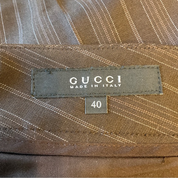GUCCI Women’s Classic Tailored Brown PinStrip 2 PC Pant Suit 40 / 4, Small - Picture 11 of 16